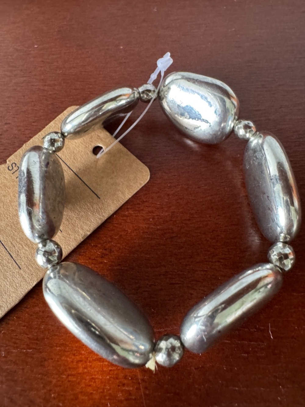 Source Unknown Silver Oval Bead Stretch Bracelet